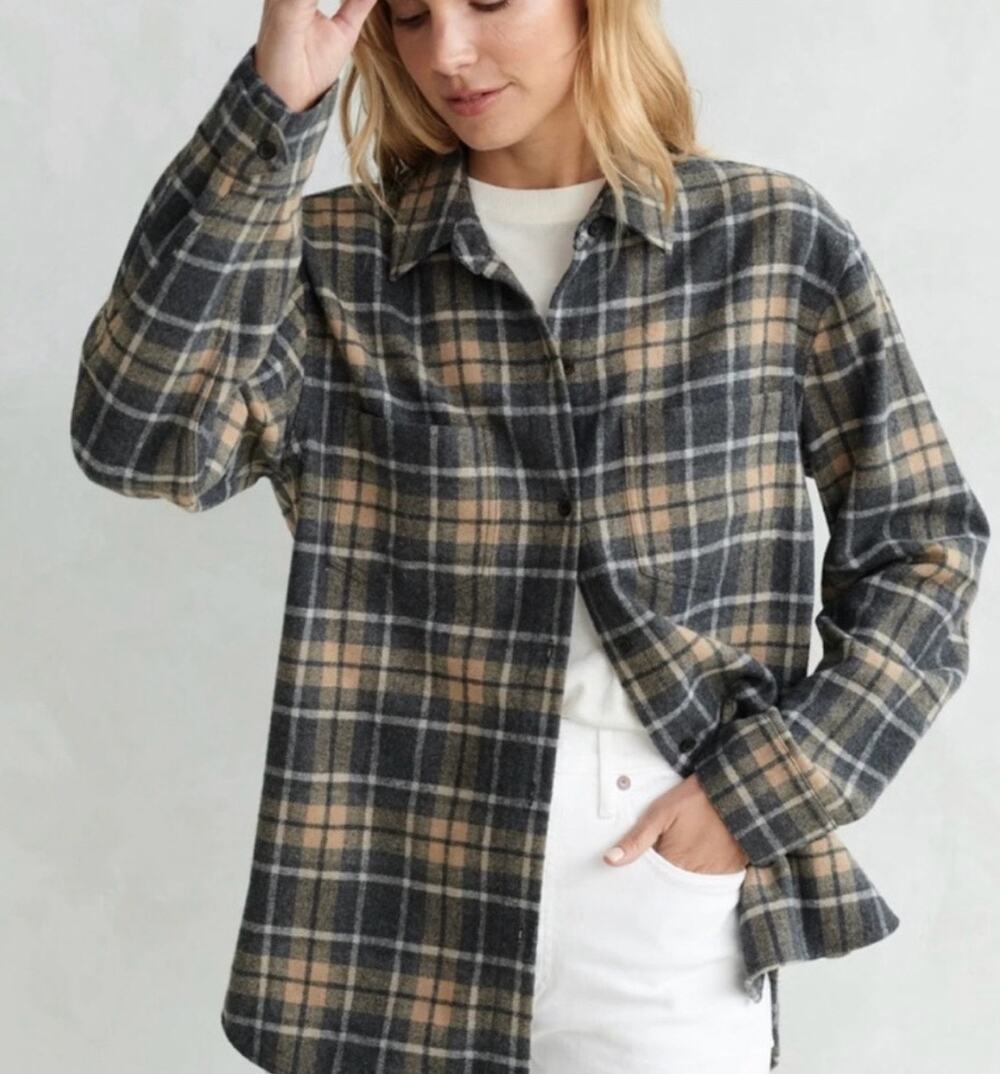 Jenni Kayne O'Keefe plaid flannel button down Shacket shirt size small